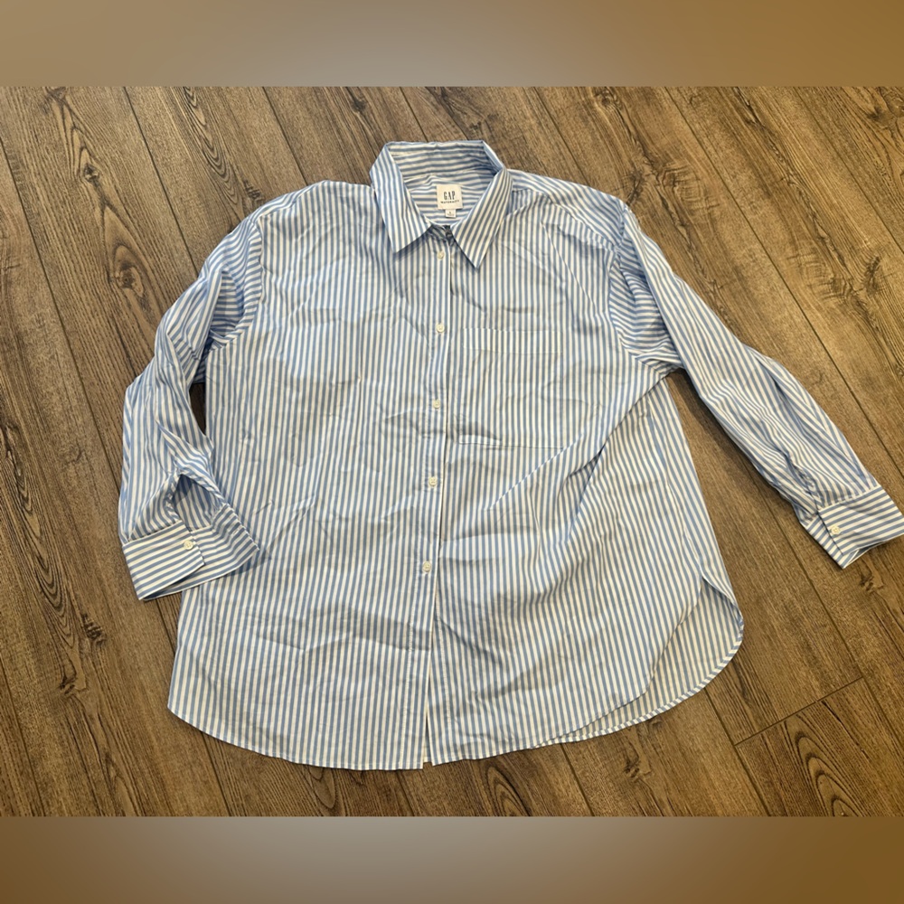 GAP Maternity Blue Striped Button Up Blouse Large